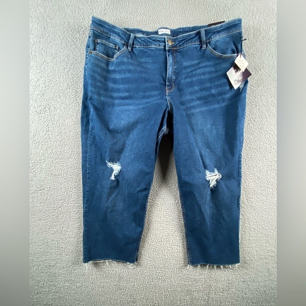 Ava & Viv Jeans Womens 26W Blue Mid Rise Slim Straight Crop Stretch Denim Pants